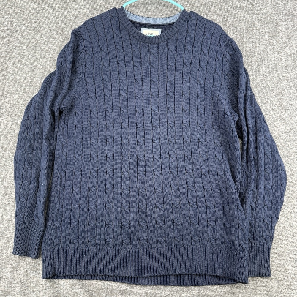 Vintage Y2K Old Navy Cable Knit Sweater Mens XL Navy Blue Cotton Crewneck Preppy
